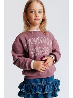 H&M - Girls Mauve Print-Motif Brushed-Inside Sweatshirt