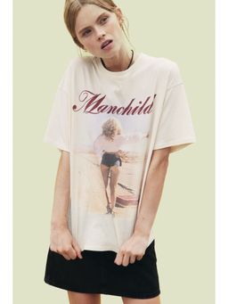H&M - Women Beige Oversized Printed T-Shirt