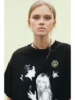 H&M - Women Black Oversized Printed T-Shirt