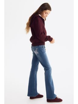 H&M - Girls Blue Embroidery-Detail Flared Leg Low Jeans