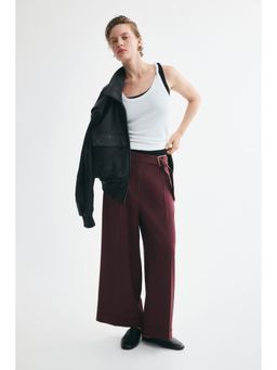 H&M - Women Wine Straight Belted Trousers