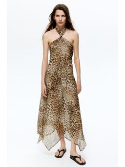 H&M - Women Brown Knot-Detail Halter Neck Dress