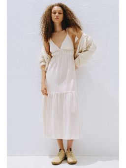 H&M - Women White Tiered Tie-Back Dress
