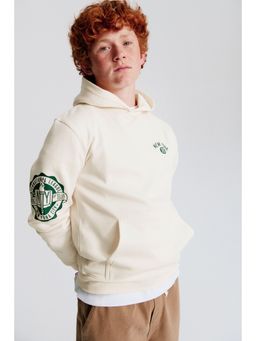 H&M - Boys White Print-Motif Brushed-Inside Hoodie