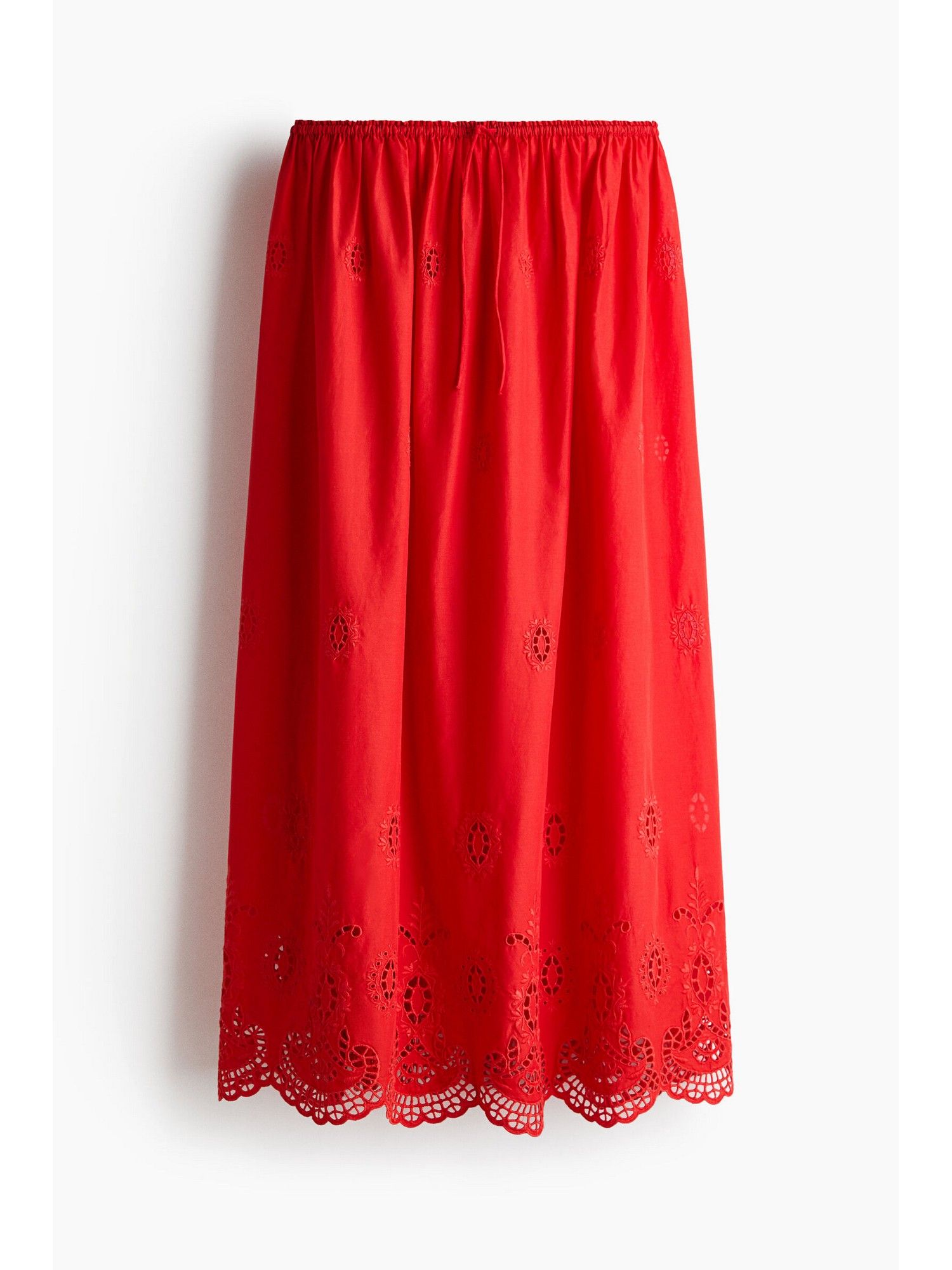 h&m Women Red Broderie Anglaise Drawstring Skirt-picture-27