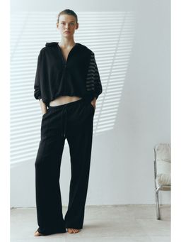 H&M - Women Black Viscose-Blend Zip-Through Hooded Jacket