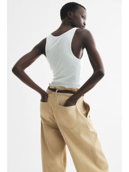 H&M - Women Beige Belted Barrel Trousers