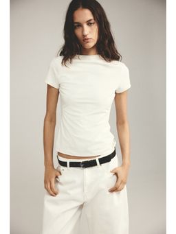 H&M - Women White Stand-Collar Ponte Di Roma Top