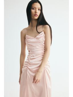 H&M - Women Pink Drawstring-Detail Satin Dress