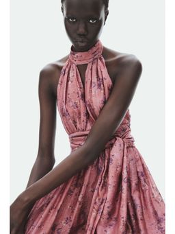 H&M - Women Multi-Color Tie-Detail Halter Neck Dress
