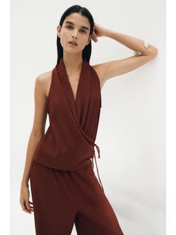 H&M - Women Brown Textured Wrap Top