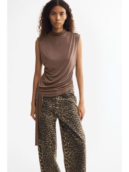 H&M - Women Brown Draped-Panel Jersey Top