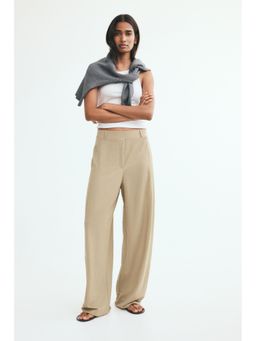 H&M - Women Beige Viscose-Blend Barrel Trousers