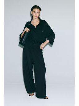H&M - Women Black Viscose-Blend Barrel Trousers