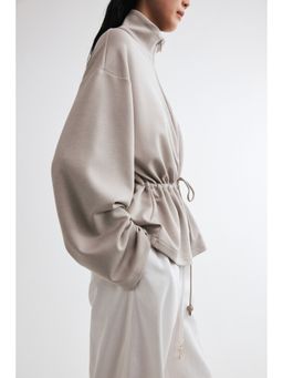 H&M - Women Grey Drawstring-Detail Zip-Through Sweatshirt