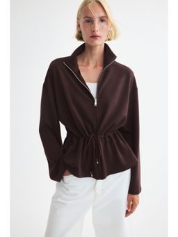 H&M - Women Brown Drawstring-Detail Zip-Through Sweatshirt