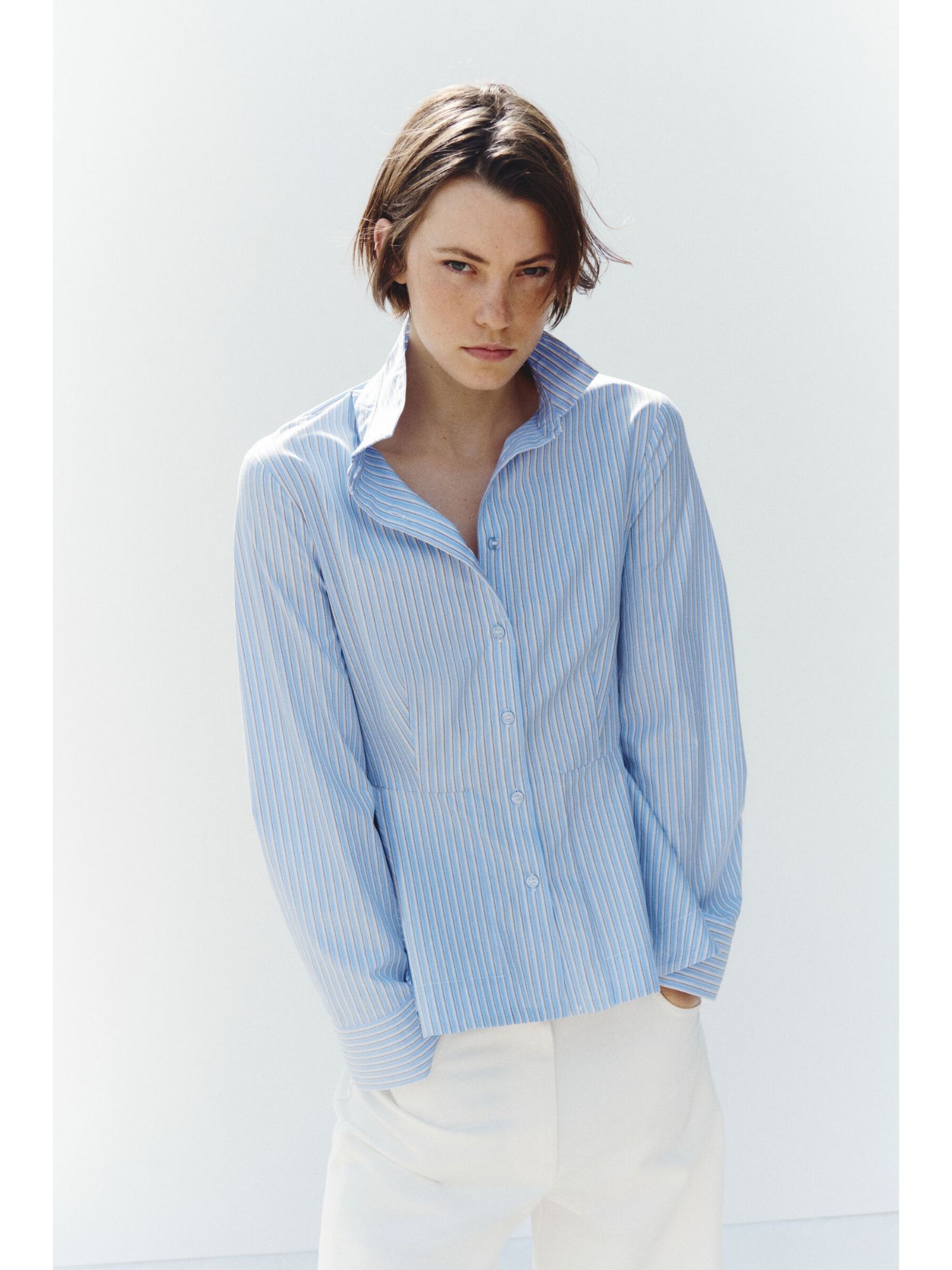 h&m Women Blue Cotton Peplum Shirt-picture-27