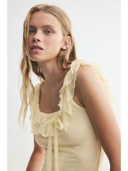 H&M - Women Yellow Frill-Trimmed Mesh Top