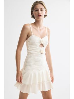 H&M - Women White Ruched Mesh Strappy Dress