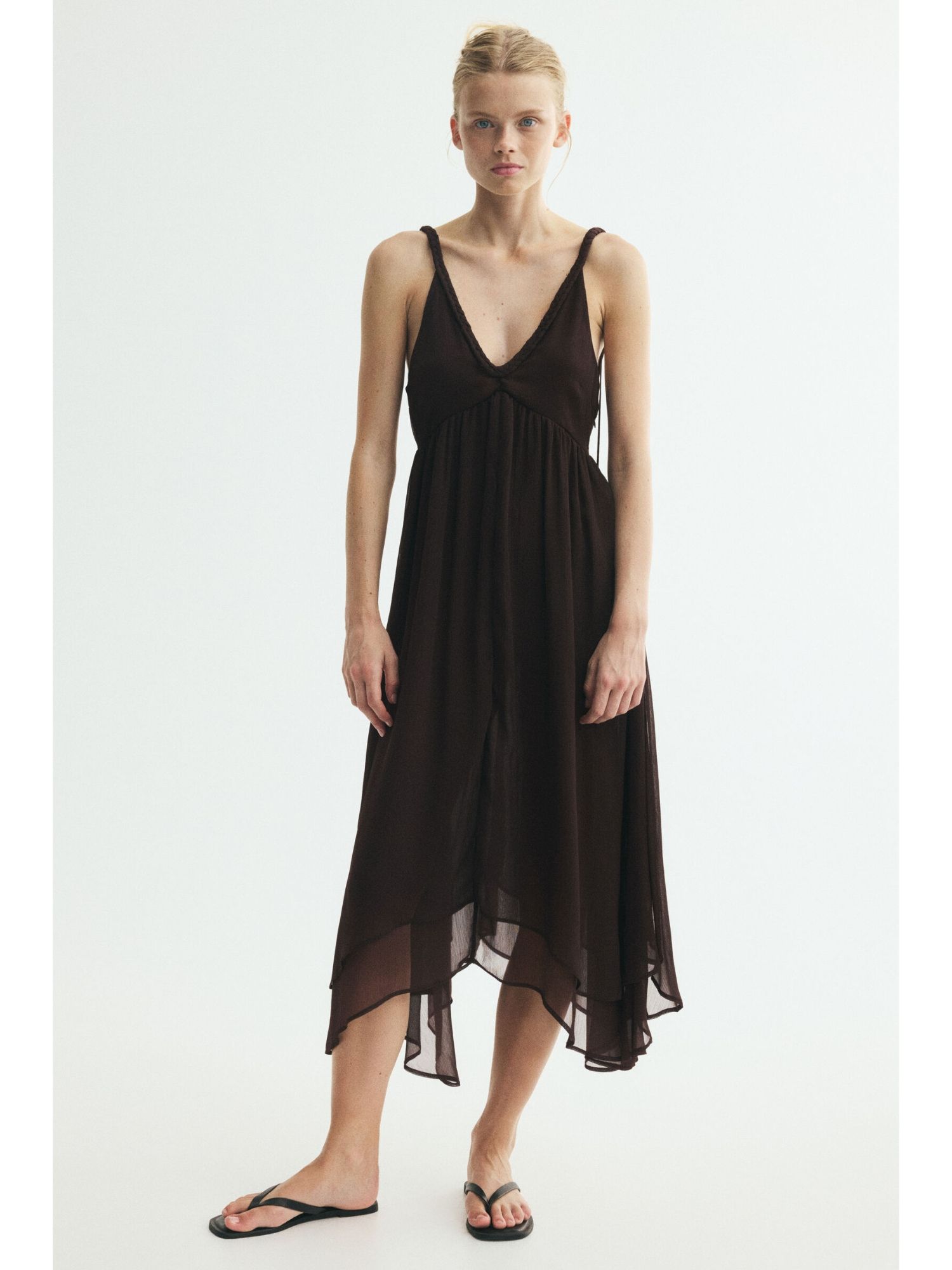 h&m Women Brown Braid-Detail Chiffon Dress-picture-42