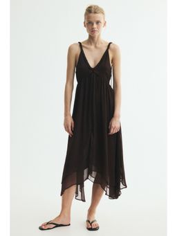 H&M - Women Brown Braid-Detail Chiffon Dress