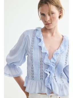 H&M - Women Blue Lace-Trimmed Blouse