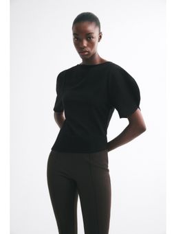 H&M - Women Black Puff-Sleeved Asymmetric Top