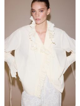 H&M - Women White Ruffled Cotton Blouse