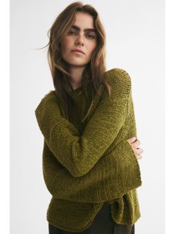 H&M - Women Green Oversized Textured-Knit Jumper