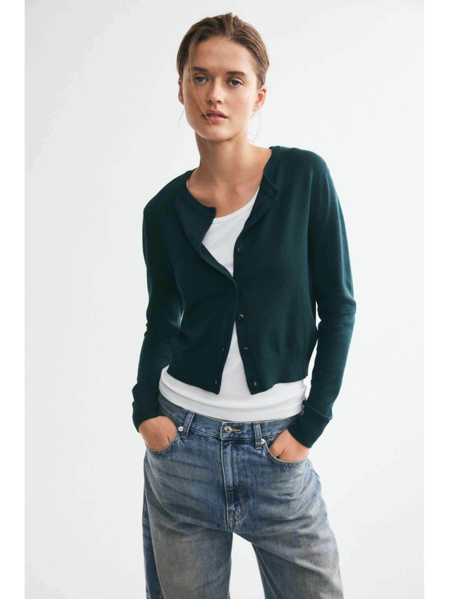 h&m Women Green Fine-Knit Cardigan-picture-20