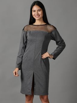 SHOWOFF - Womens Knee Length Bodycon Grey Solid Dress
