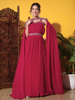Chhabra 555 - Zircon Embellished Cocktail Gown with Pleats & Waterfall Sleeves (Set of 2)