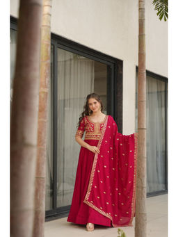 JATRIQQ - Pink Silk with Sequins-Multi and Zari Embroidered Work Gown with Dupatta (Set of 2)