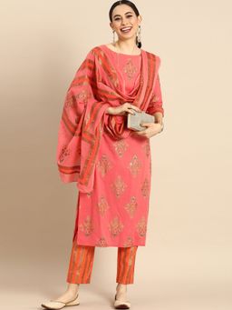 Rajnandini - Womens Pure Cambric Cotton Printed Kurta with Dupatta Pink (Set of 3)