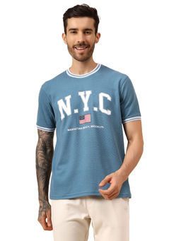 Cantabil - Men's Blue Half Sleeves Casual T-shirt