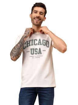 Cantabil - Men's Off White Half Sleeves Casual T-shirt