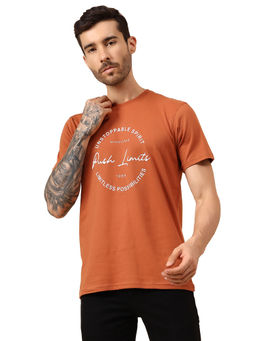 Cantabil - Men's Rust Half Sleeves Casual T-shirt