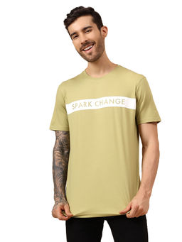 Cantabil - Men's Light Olive Half Sleeves Casual T-shirt