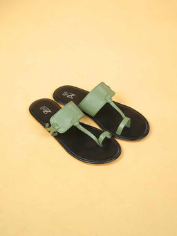 The Madras Trunk - Women Green & Black Kolhapuris