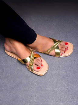 The Madras Trunk - Women Tan & Gold Flats