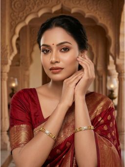 Adwitiya - Women's Gold Plated Floral Design Cnc Bangles In Dual Finish (Pack of 2)