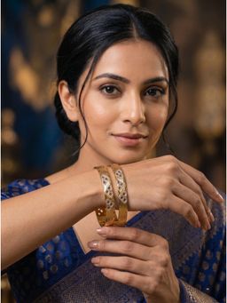 Adwitiya - Women's 24CT Gold Plated Cnc Diamond-Cut Bangles In Dual Finish (Pack of 2)
