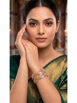 Adwitiya - Women's Tri-Tone Gold, Rose Gold, And Silver Plated Cnc Braided Bangles (Pack of 2)