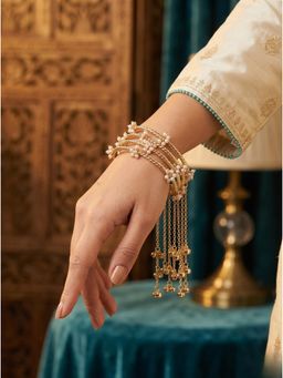 Adwitiya - Womens Kashmiri Twisted Bangles with Pearl and Bell Latkans (Pack of 4)