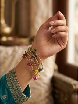 Adwitiya - Womens Kashmiri Twisted Bangles with Multi-Color Beaded Latkans (Pack of 4)