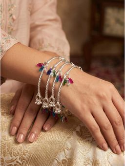 Adwitiya - Womens Kashmiri Twisted Bangles with Multi-Color Petal Latkans (Pack of 4)
