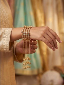 Adwitiya - Womens Kashmiri Twisted Bangles with Crystal and Bell Latkans (Pack of 4)
