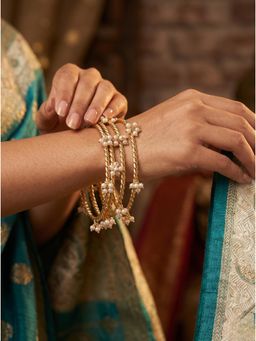 Adwitiya - Womens Kashmiri Twisted Bangles with Pearl Cluster Accents (Pack of 4)