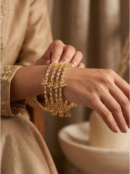 Adwitiya - Womens Kashmiri Ad Stone-Studded Bangles with Ghungroo Latkans (Pack of 4)