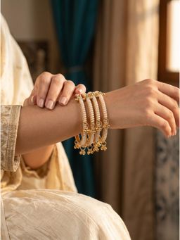 Adwitiya - Womens Kashmiri Pearl-Beaded Bangles with Ghungroo Latkans (Pack of 4)